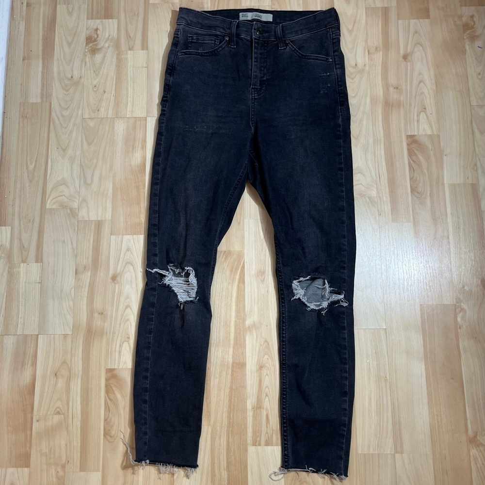 Topshop Womens Black Jamie Skinny Distressed Jeans Size 28 length 30